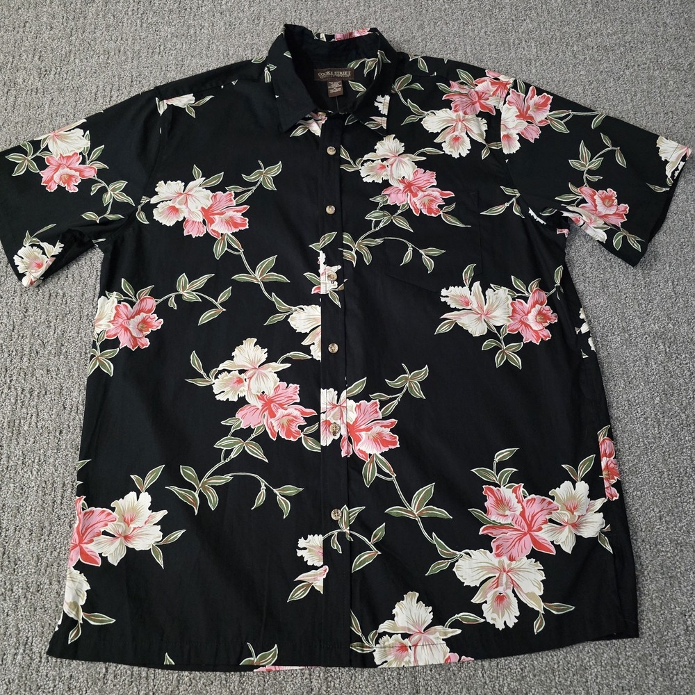 Cooke Street Hawaiian Shirt XL Black Floral Aloha 100% Cotton NWT Resort‎ wear